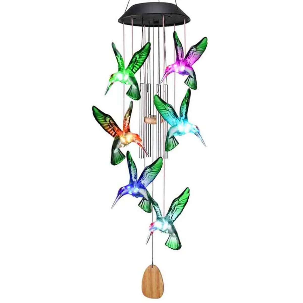 HOME NEAT - Lámpara de campanas de viento solar tubos de aluminio colibrí verde.