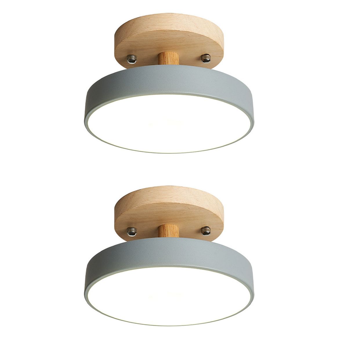 HOME NEAT - 2 Unidades Lámpara de techo LED de 18cm con base de madera - Gris