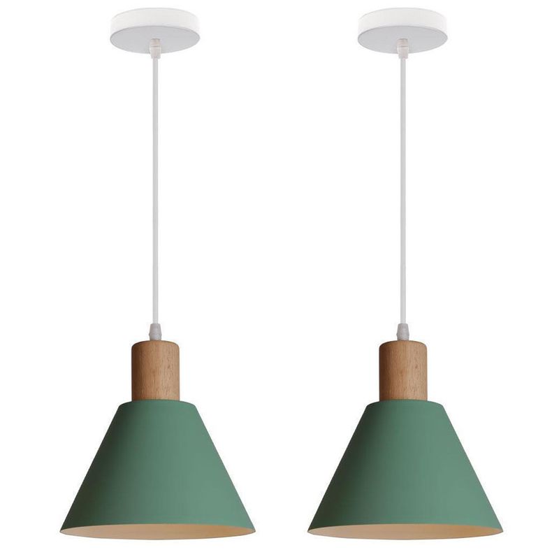 HOME NEAT - 2 Unidades Lámpara colgante de techo madera nórdica ø20cm - Verde