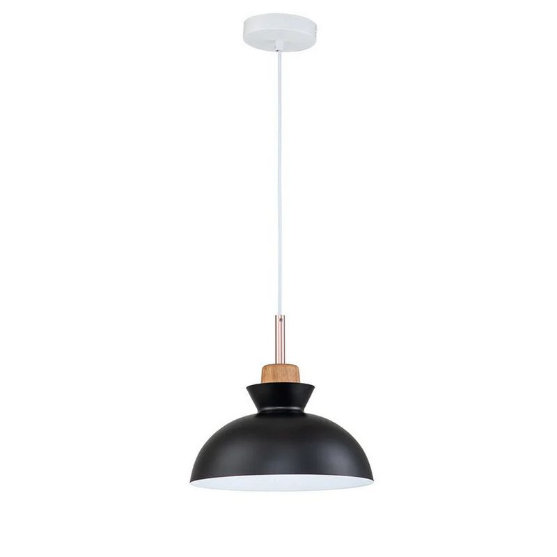 HOME NEAT - Lámpara de techo colgante moderno madera metal e27 redondo Negro