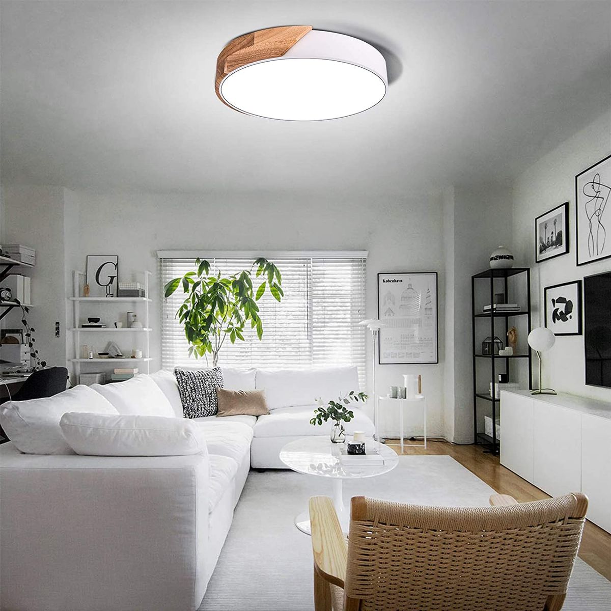 HOME NEAT - Lámpara LED 23cm Borde Blanco y madera