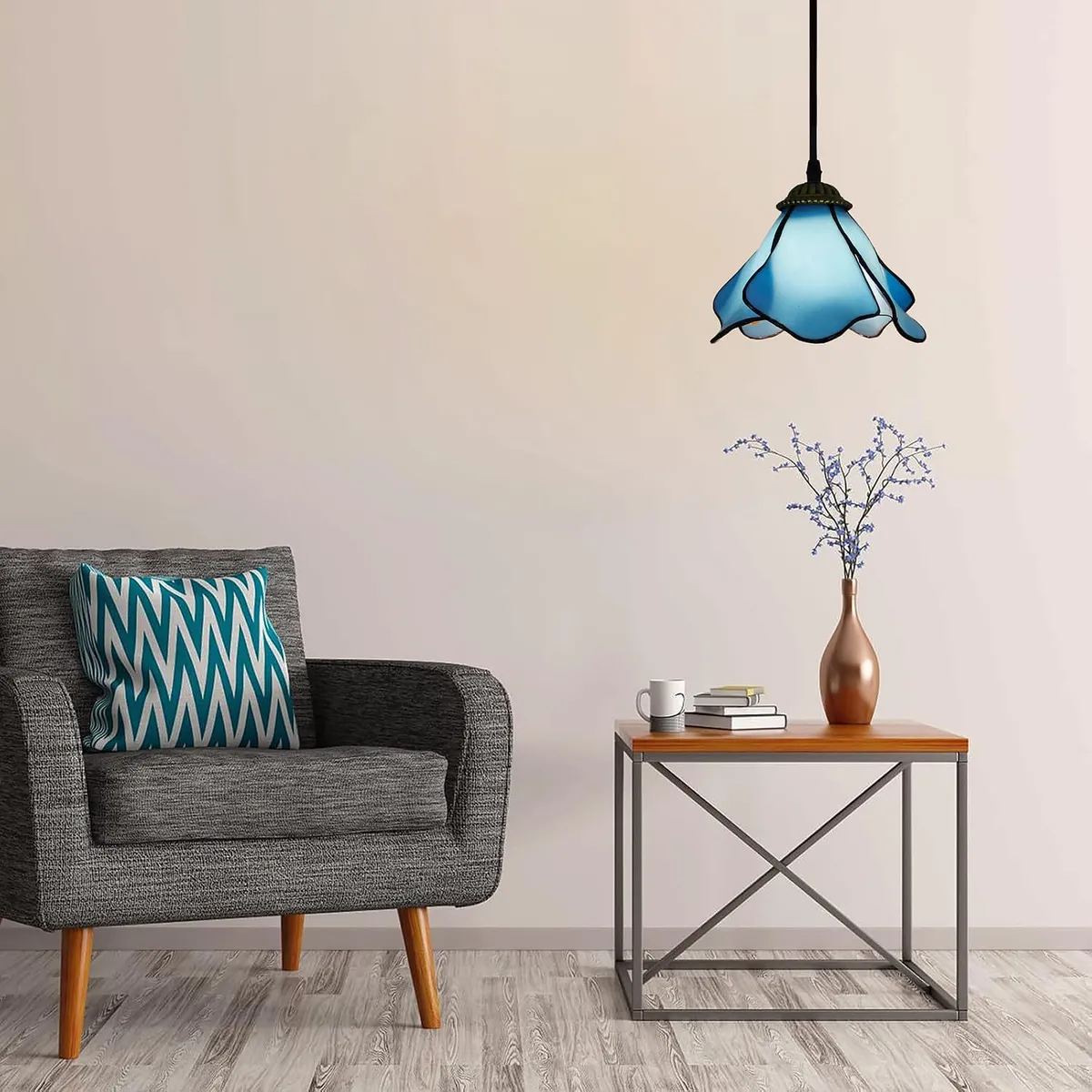 HOME NEAT - Lámparas Colgantes de vidrio Tiffany Flor E27 - Azul