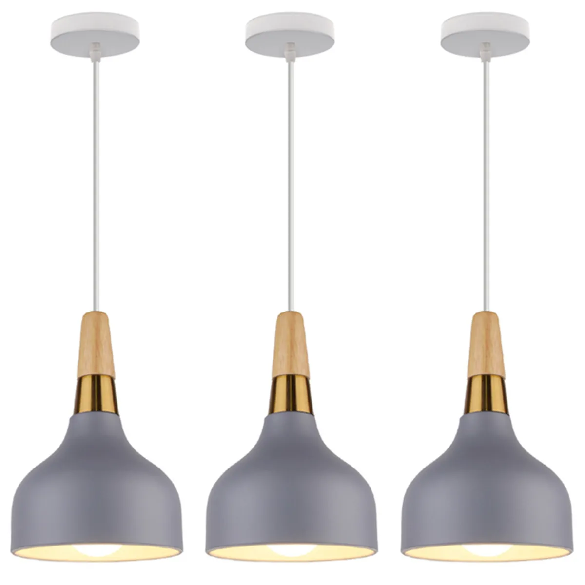 HOME NEAT - 3 Unidades Lámpara colgante de techo nórdica  E27 ø15cm Gris