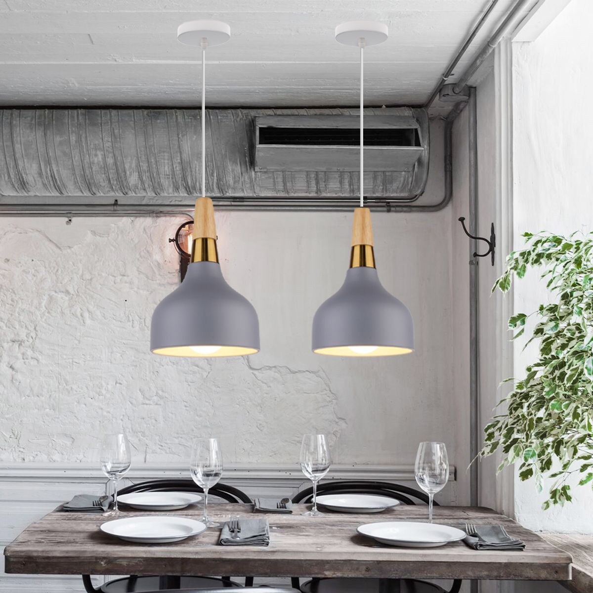 HOME NEAT - 3 Unidades Lámpara colgante de techo nórdica  E27 ø15cm Gris