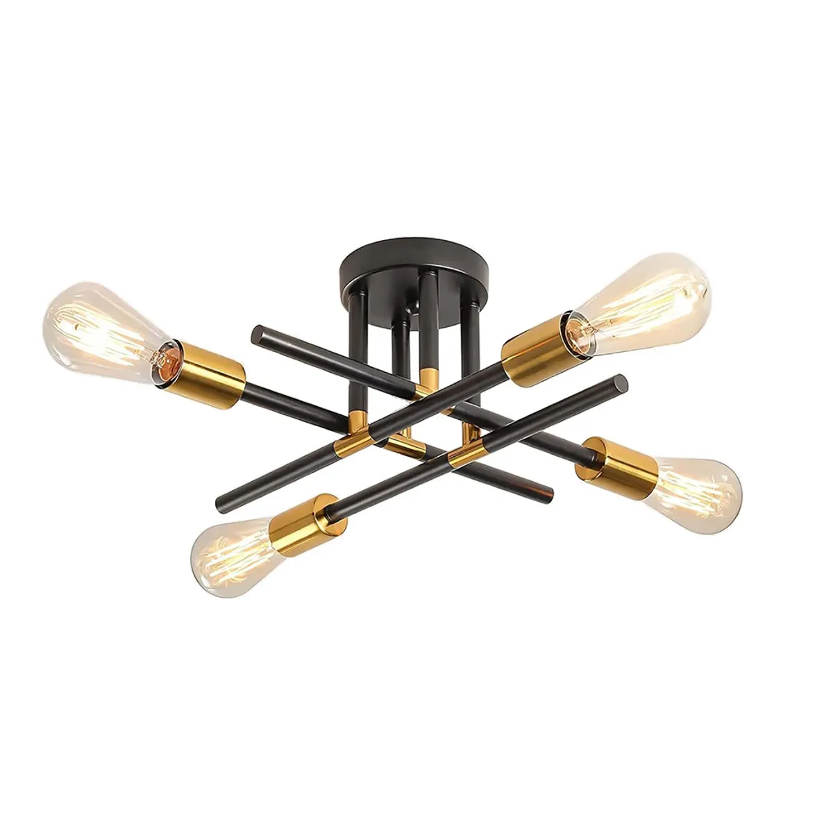 HOME NEAT - Lámpara de techo moderna metálica de 4 focos - Negro y Dorado