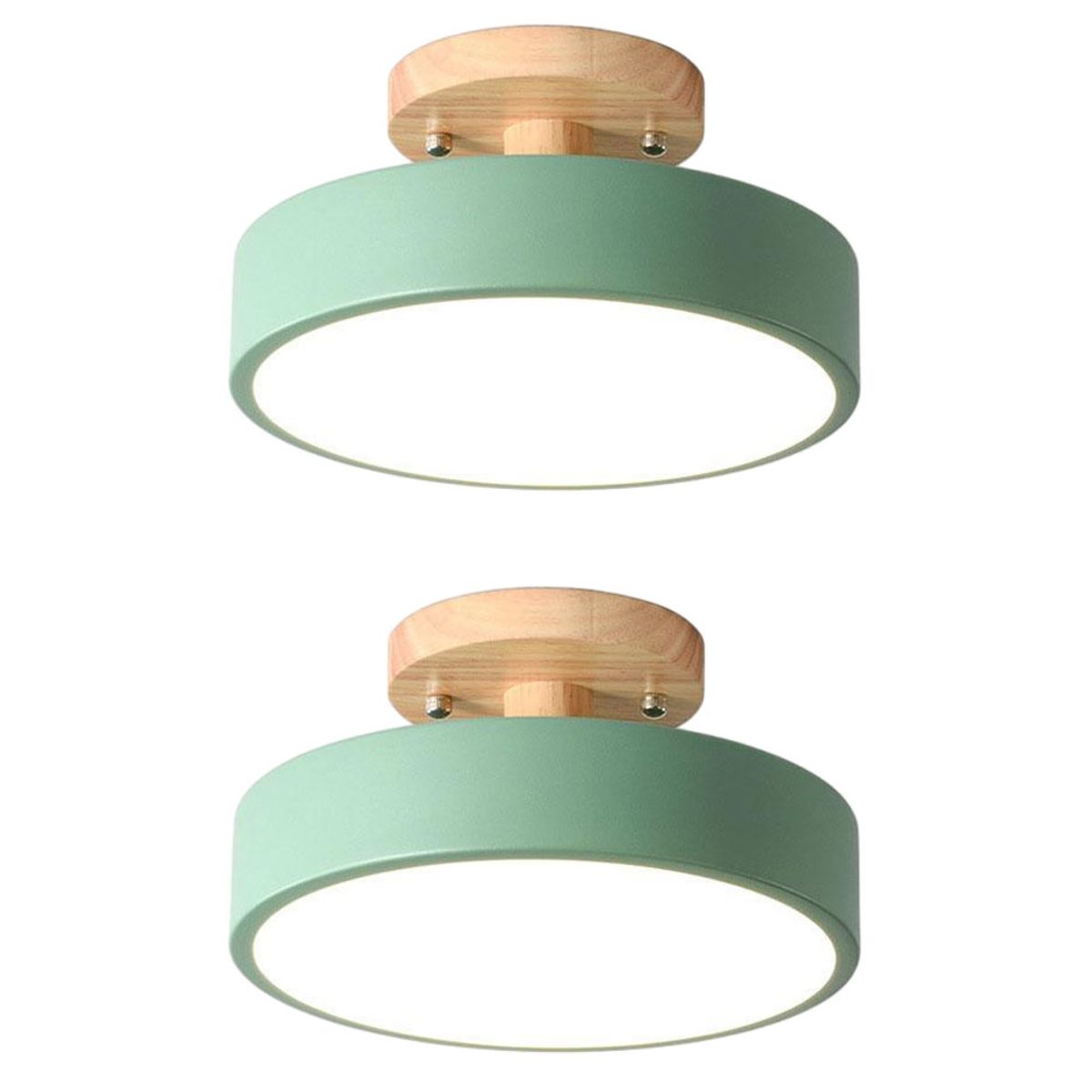 HOME NEAT - 2 Unidades Lámpara de techo LED de 18cm con base de madera - Verde