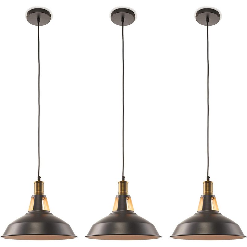 HOME NEAT - 3 Unidades lámpara colgante industrial vintage dia 27cm E27 - Negro