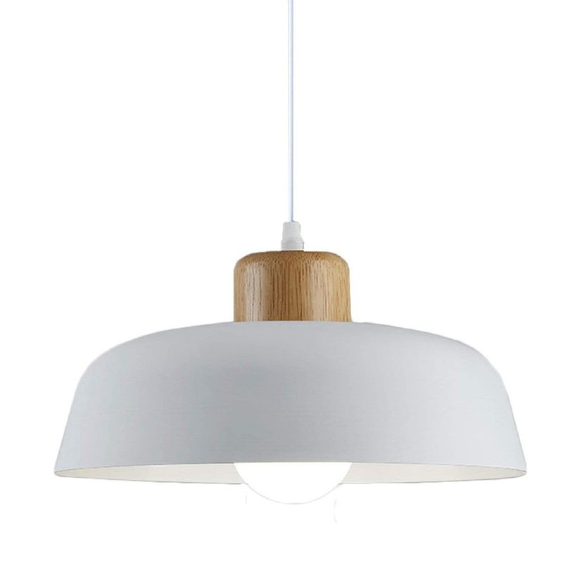 HOME NEAT - Lámpara de colgante de metal madera redonda nórdica E27 Blanco.