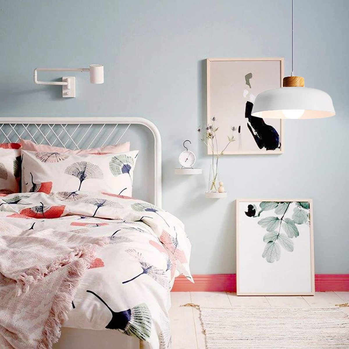 HOME NEAT - Lámpara de colgante de metal madera redonda nórdica E27 Blanco..