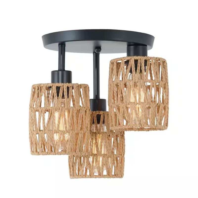 HOME NEAT - Lámpara de Techo de Ratán 3 Luces E27