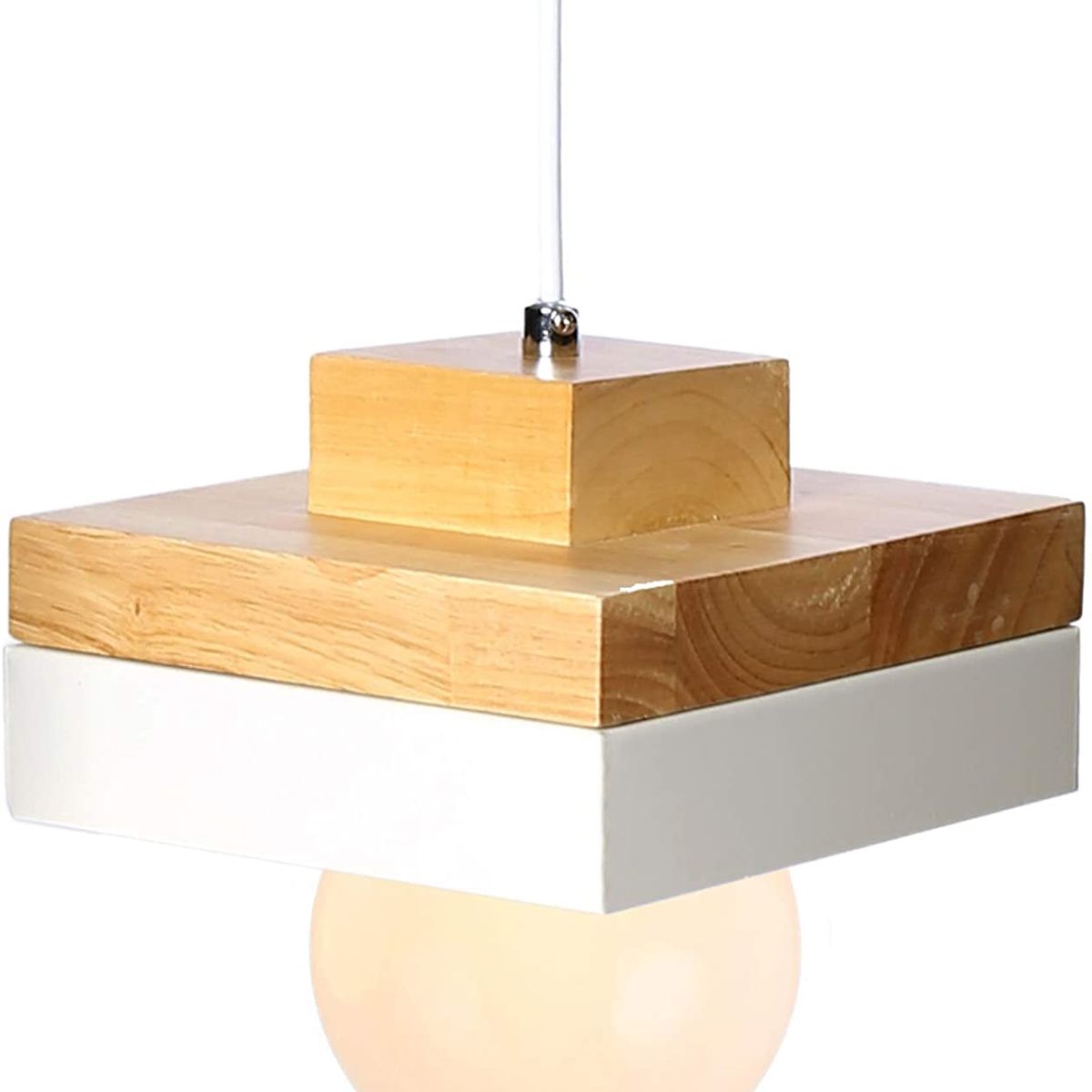 HOME NEAT - Lámpara de Colgante de Madera Moderna Cuadrada Nórdica E27 Blanco