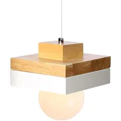 HOME NEAT - Lámpara de Colgante de Madera Moderna Cuadrada Nórdica E27 Blanco