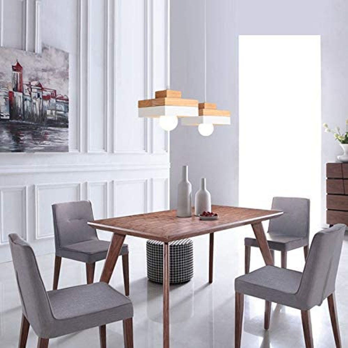 HOME NEAT - Lámpara de Colgante de Madera Moderna Cuadrada Nórdica E27 Blanco