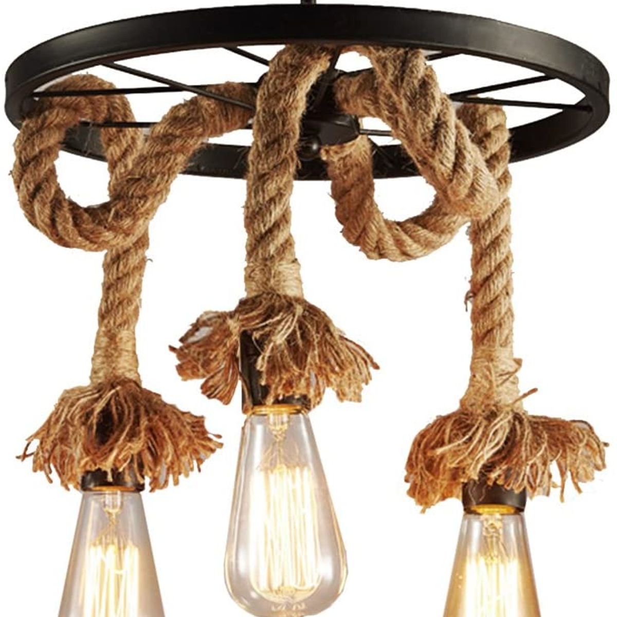 HOME NEAT - Lampara de Techo Vintage 30CM Cuerda de Cáñamo 3 Luces E27