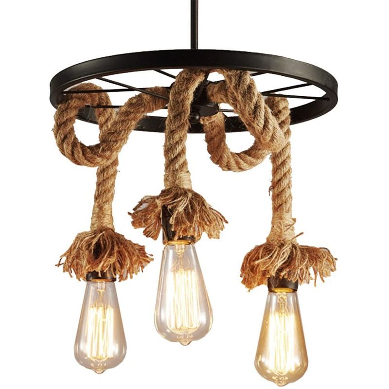 HOME NEAT - Lampara de Techo Vintage 30CM Cuerda de Cáñamo 3 Luces E27