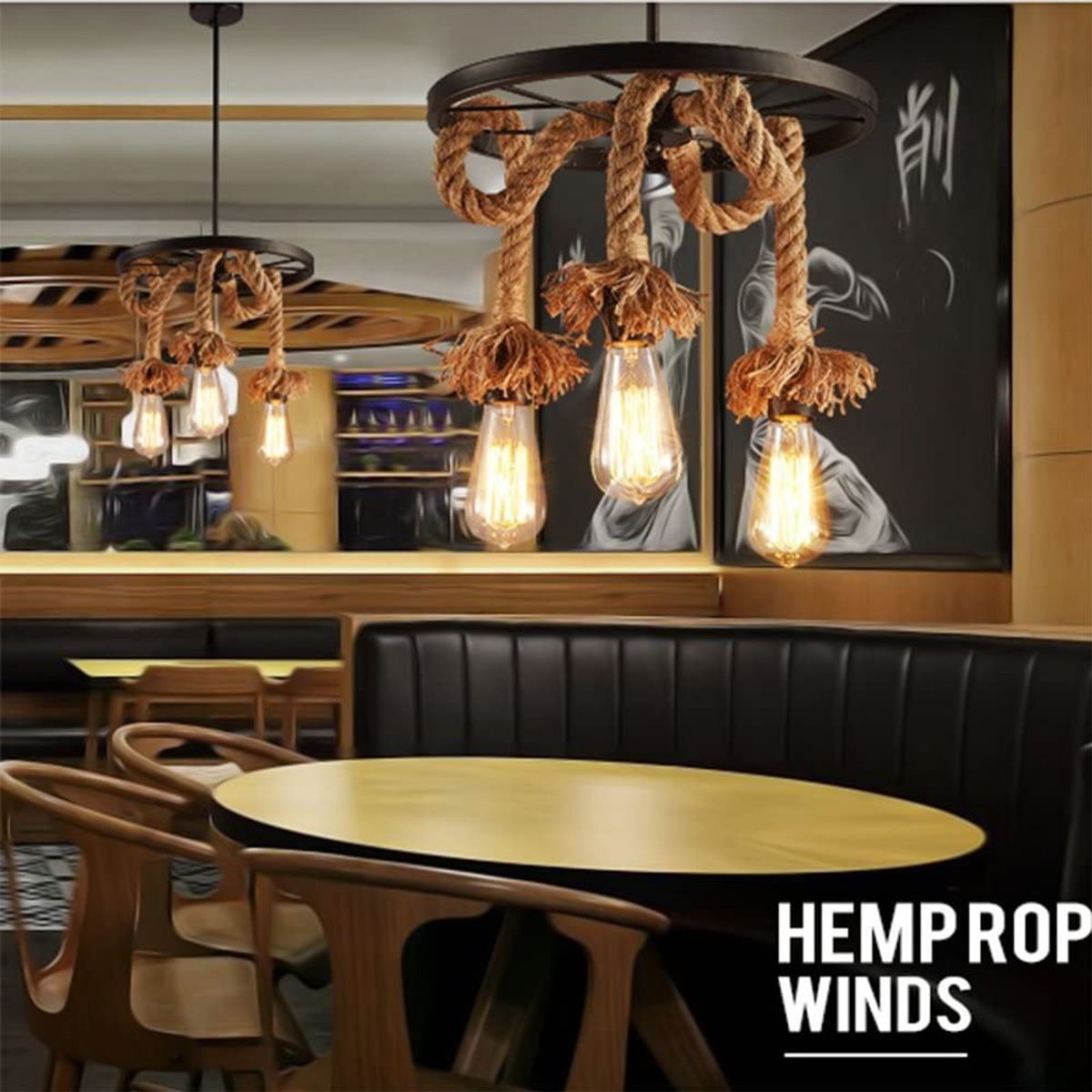 HOME NEAT - Lampara de Techo Vintage 30CM Cuerda de Cáñamo 3 Luces E27