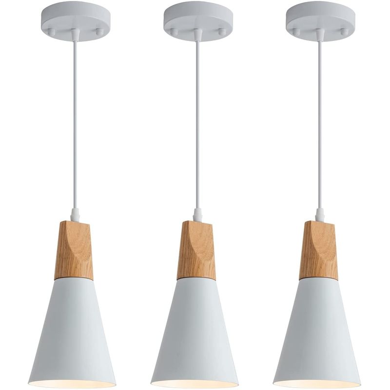 HOME NEAT - 3 Unidades Lámpara de techo colgante nórdica madera aluminio E27.