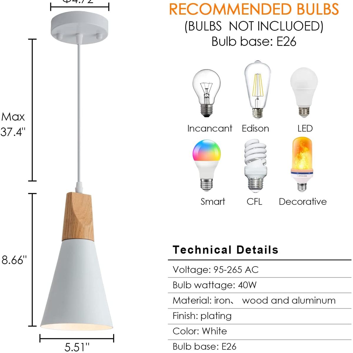 HOME NEAT - 3 Unidades Lámpara de techo colgante nórdica madera aluminio E27