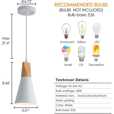 Imagen 2 del producto 3 Unidades Lámpara de techo colgante nórdica madera aluminio E27.