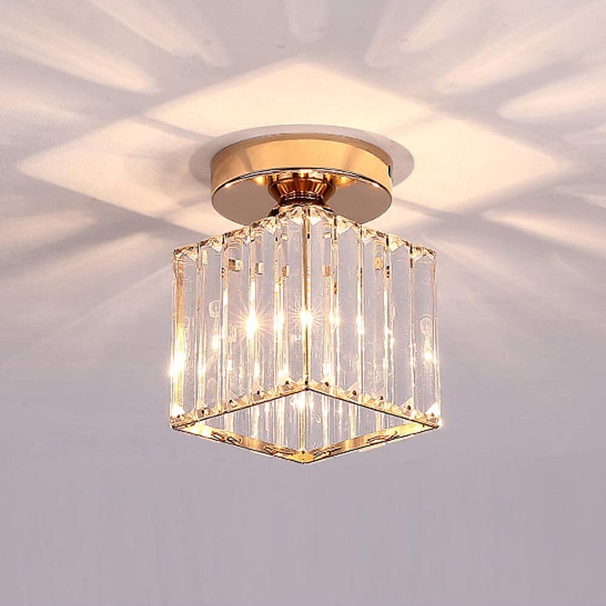 HOME NEAT - Mini lámpara de techo moderna e27 araña cristal cubo oro