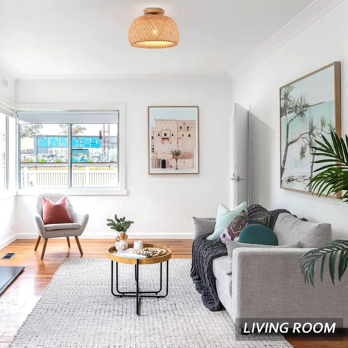 HOME NEAT - Lámpara de Techo de Bambú Vintage E27 Ø30cm x 21cm