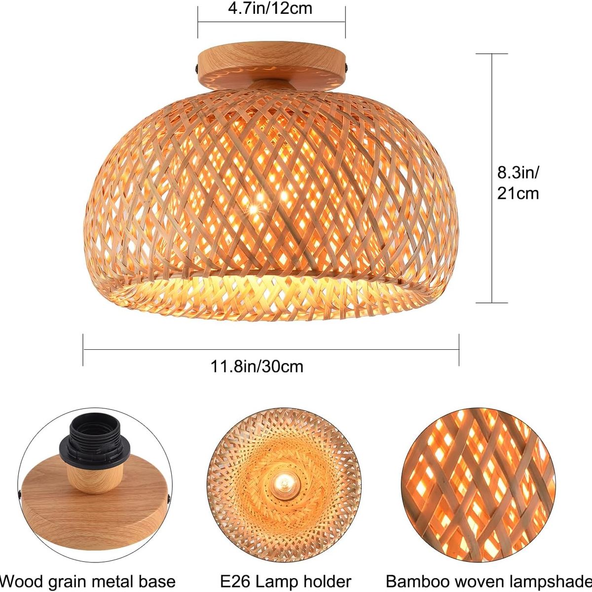 HOME NEAT - Lámpara de Techo de Bambú Vintage E27 Ø30cm x 21cm