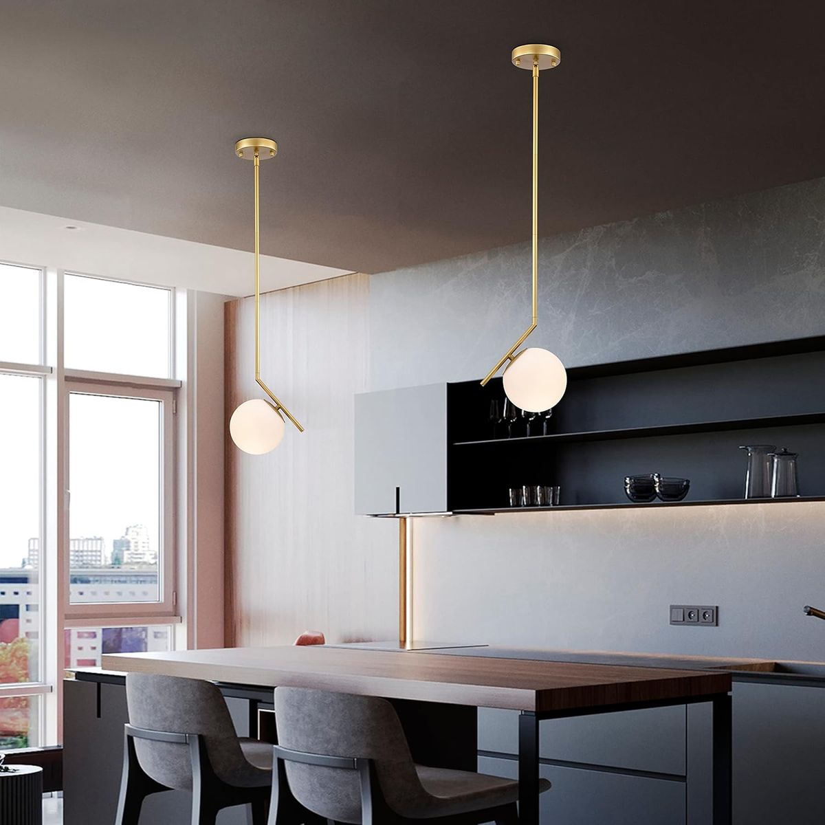 HOME NEAT - Lámpara colgante de techo de Bola de Vidrio E27 - L