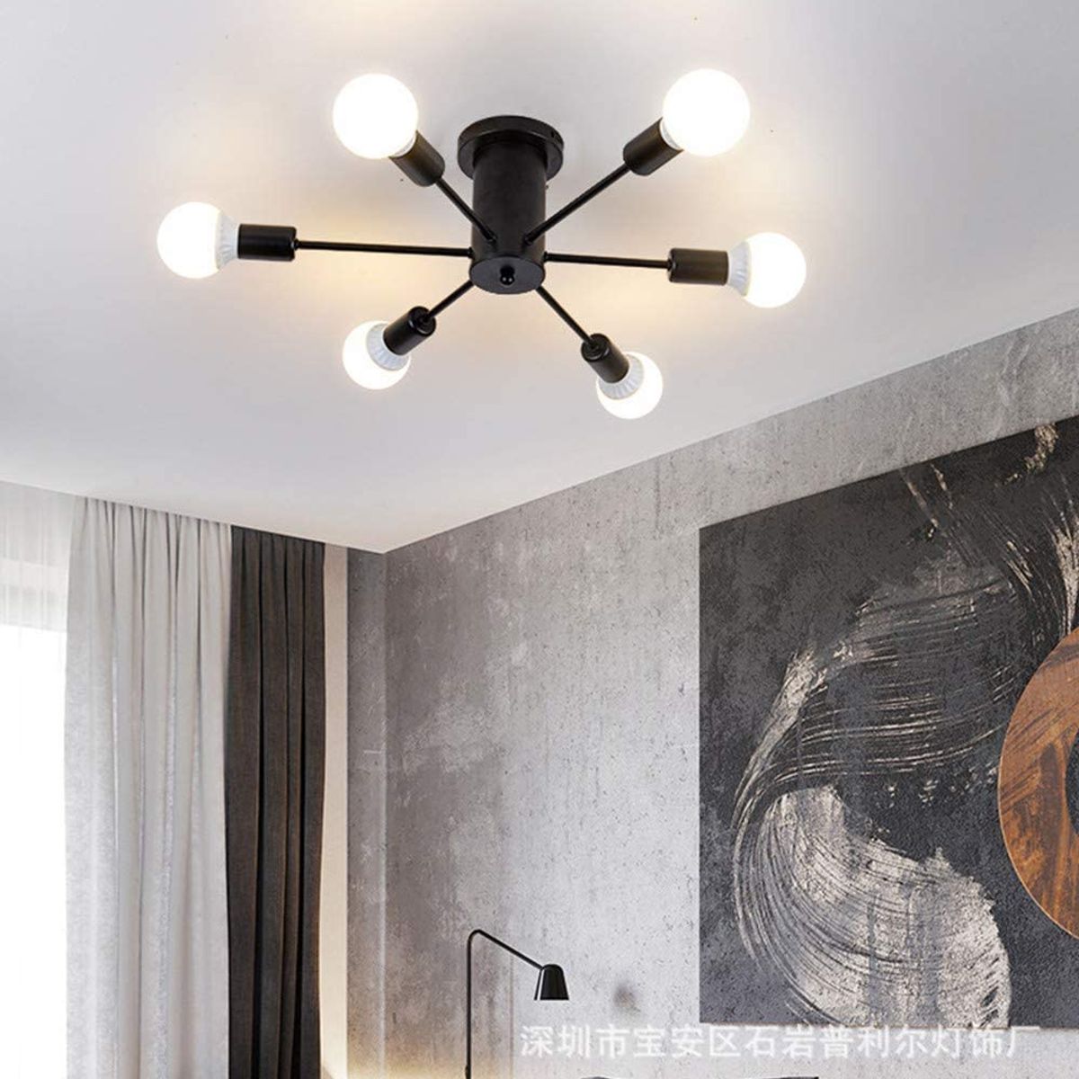 HOME NEAT - Lamparas de techo vintage, diy de 6 lámparas del metal negro