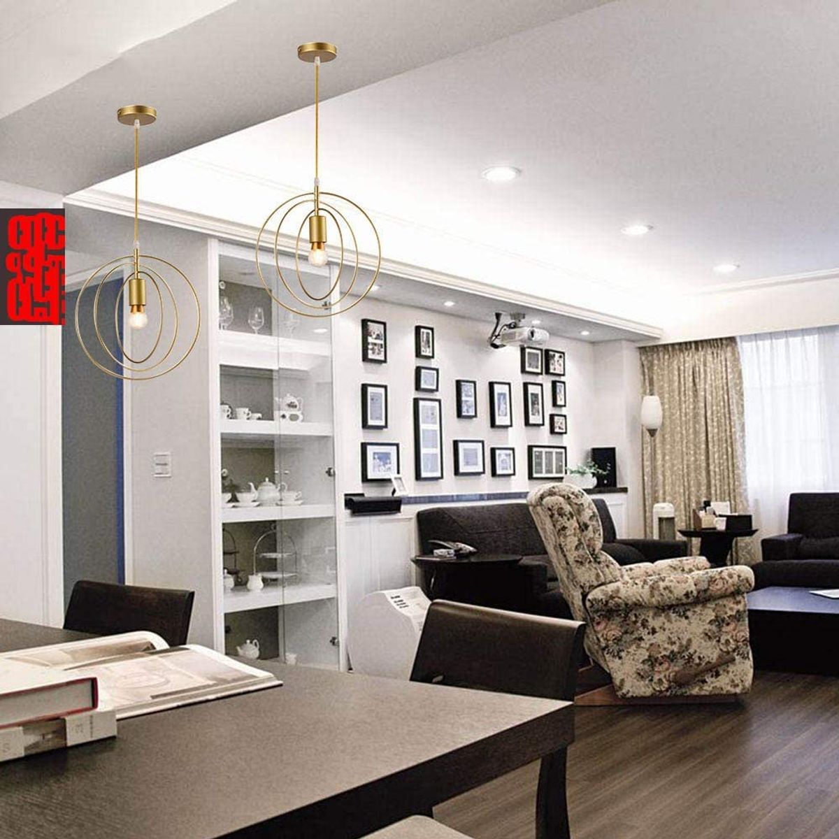 HOME NEAT - Retro industrial lámpara de techo colgante de luz moderna redondo oro