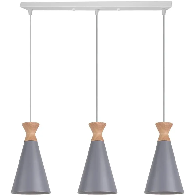 HOME NEAT - Lámpara de colgente 3 luces nórdica e27 lámpara de techo madera gris