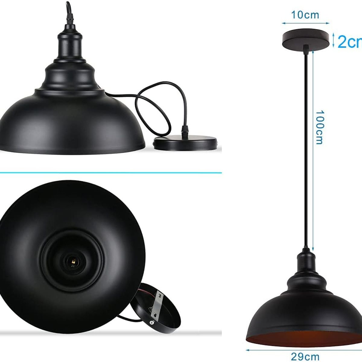 HOME NEAT - 2 Unidades lámpara colgantes vintage E27 lámpara techo ø29cm Negro