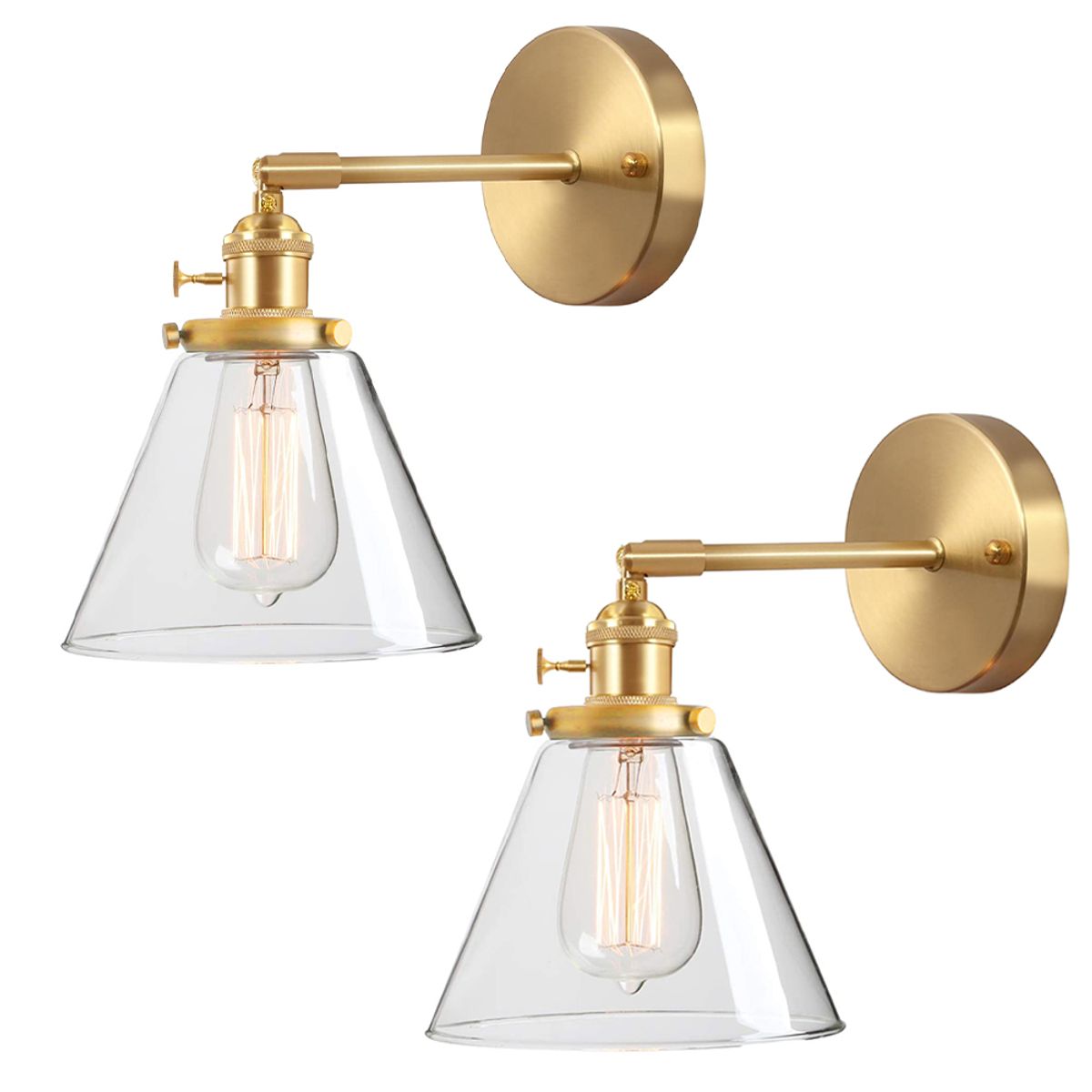 HOME NEAT - 2 Unidades Aplique de pared E27 vidrio vintage acabado de latón con interruptor