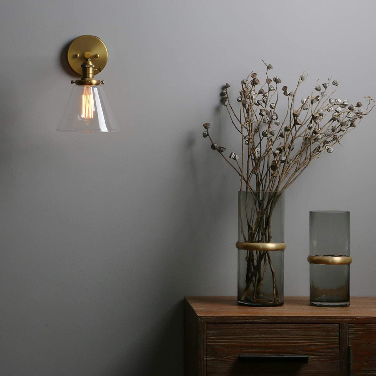 HOME NEAT - 2 Unidades Aplique de pared E27 vidrio vintage acabado de latón con interruptor