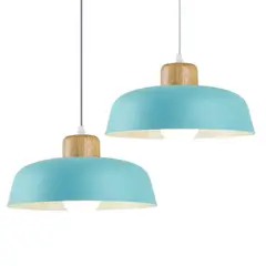HOME NEAT - 2 Unidades Lámpara colgante metal madera redonda nórdica E27 Azul.