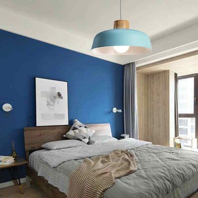 Imagen 2 del producto 2 Unidades Lámpara colgante metal madera redonda nórdica E27 Azul