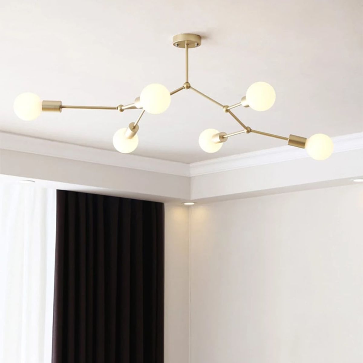 HOME NEAT - Lámpara de techo metálica de 6 focos estilo araña - Dorado