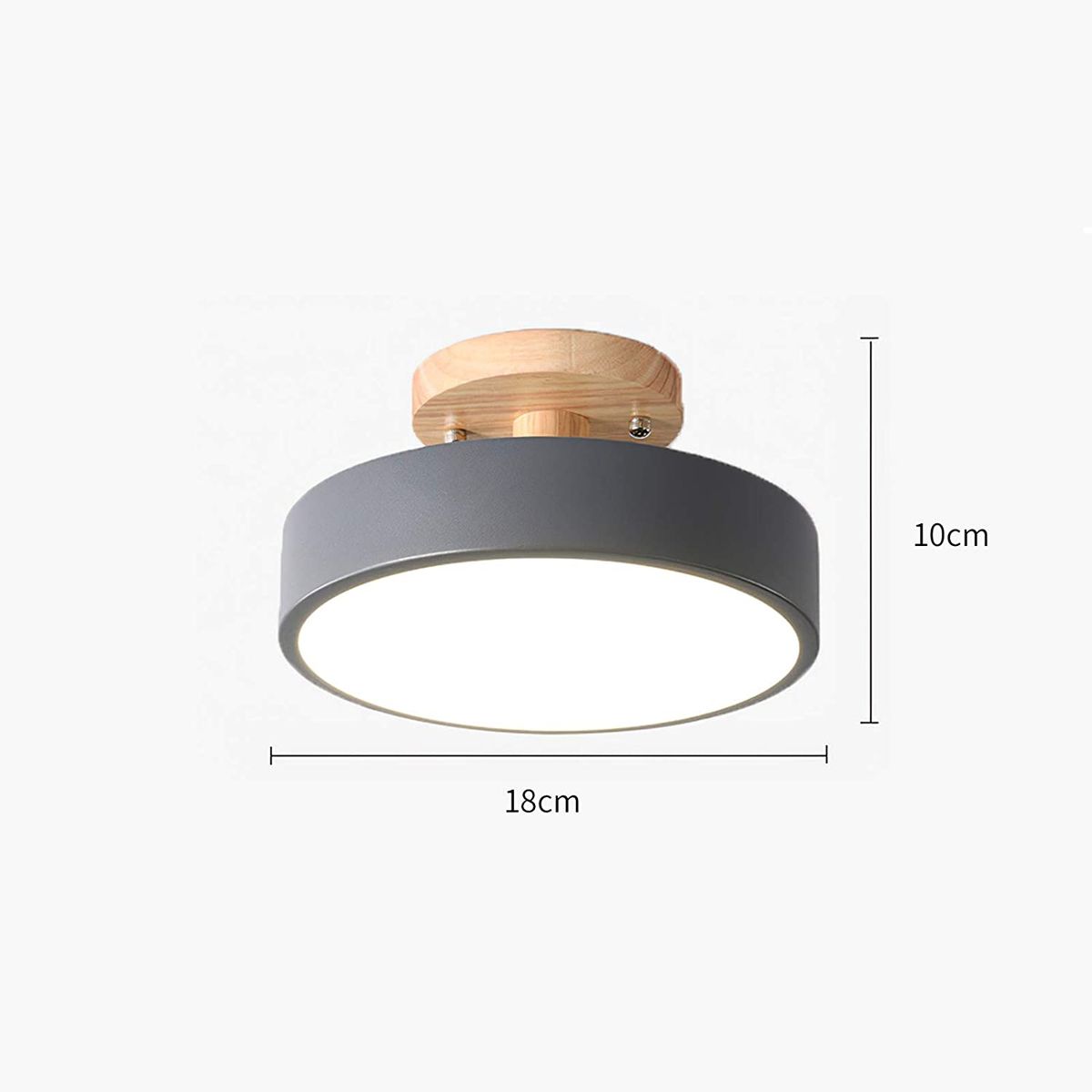 HOME NEAT - Lámpara de techo LED de 18cm con base de madera - Gris