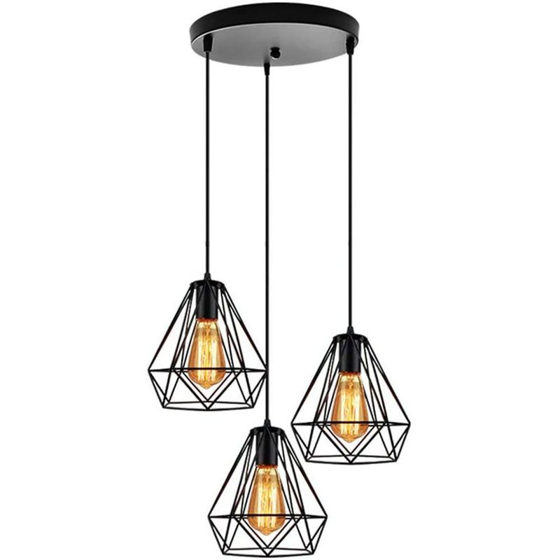 HOME NEAT - Lámpara colgante de techo diamantes Retro Redondo 3 Luces E27