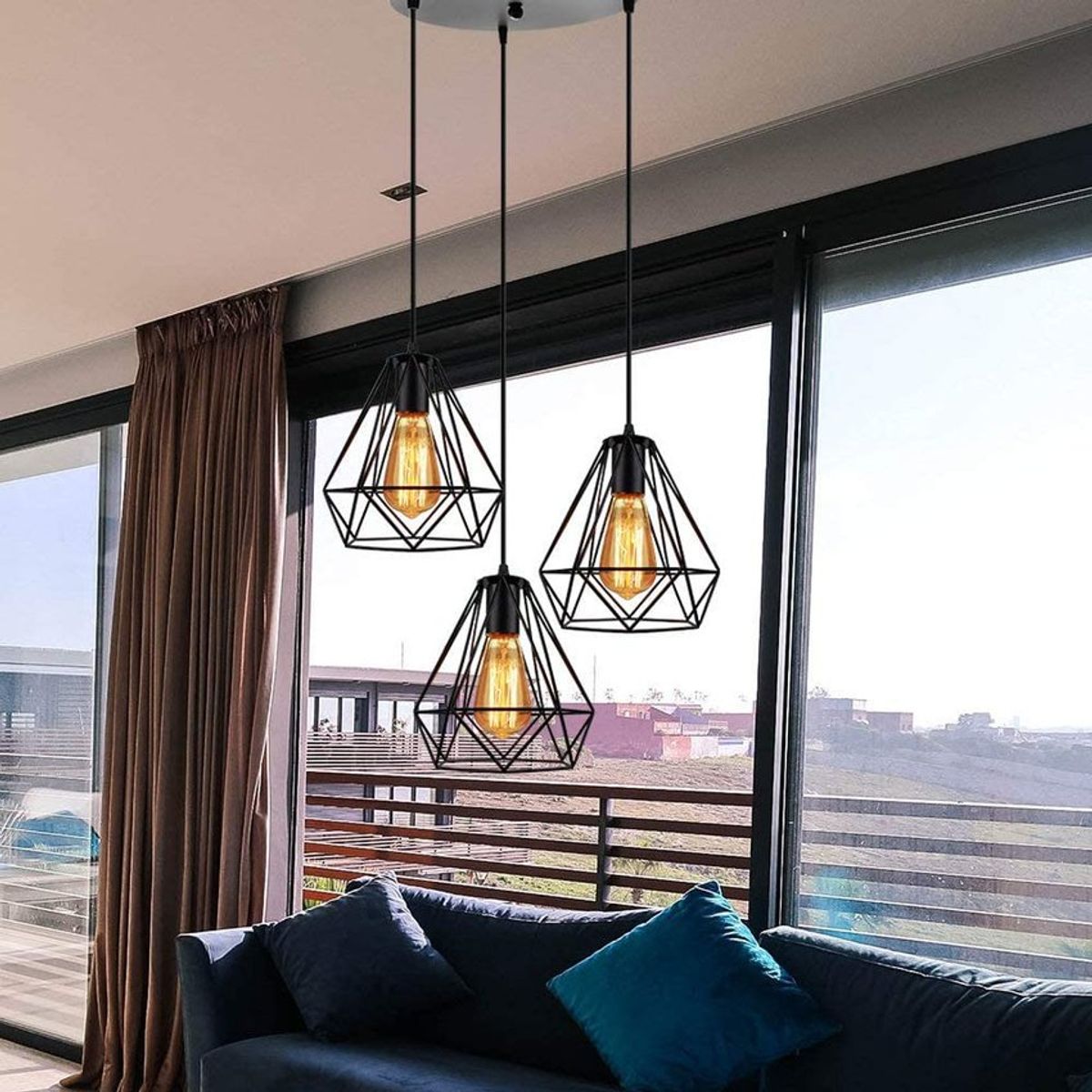 HOME NEAT - Lámpara colgante de techo diamantes Retro Redondo 3 Luces E27