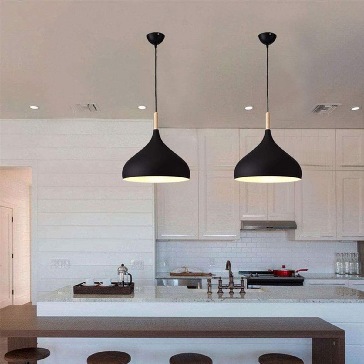 HOME NEAT - Iluminación de techo luz colgante lámpara de techo madera negro