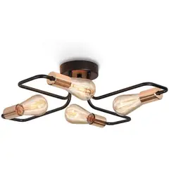 HOME NEAT - Lámpara de techo moderna metálica de 4 focos - Negro Y Dorado