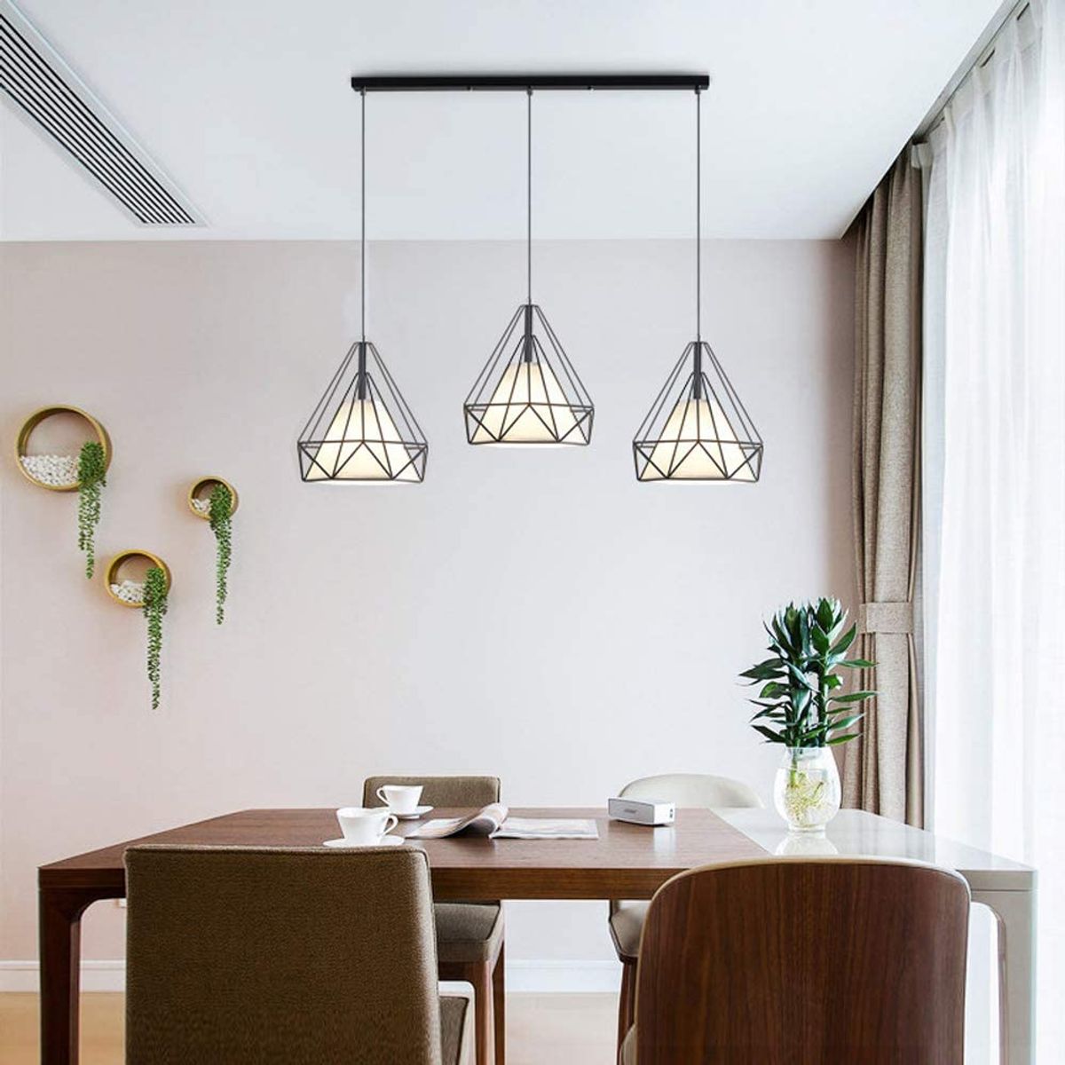 HOME NEAT - Lampara colgante de techo 3 Luces E27 ø20cm - Negro.