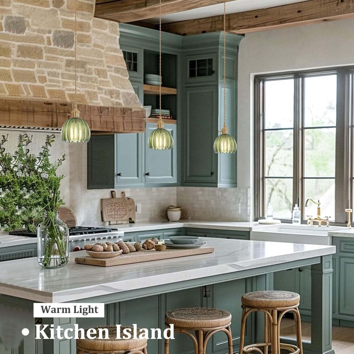 HOME NEAT - Lámpara Colgante De Vidrio Rayado Flor Ø12cm - Verde