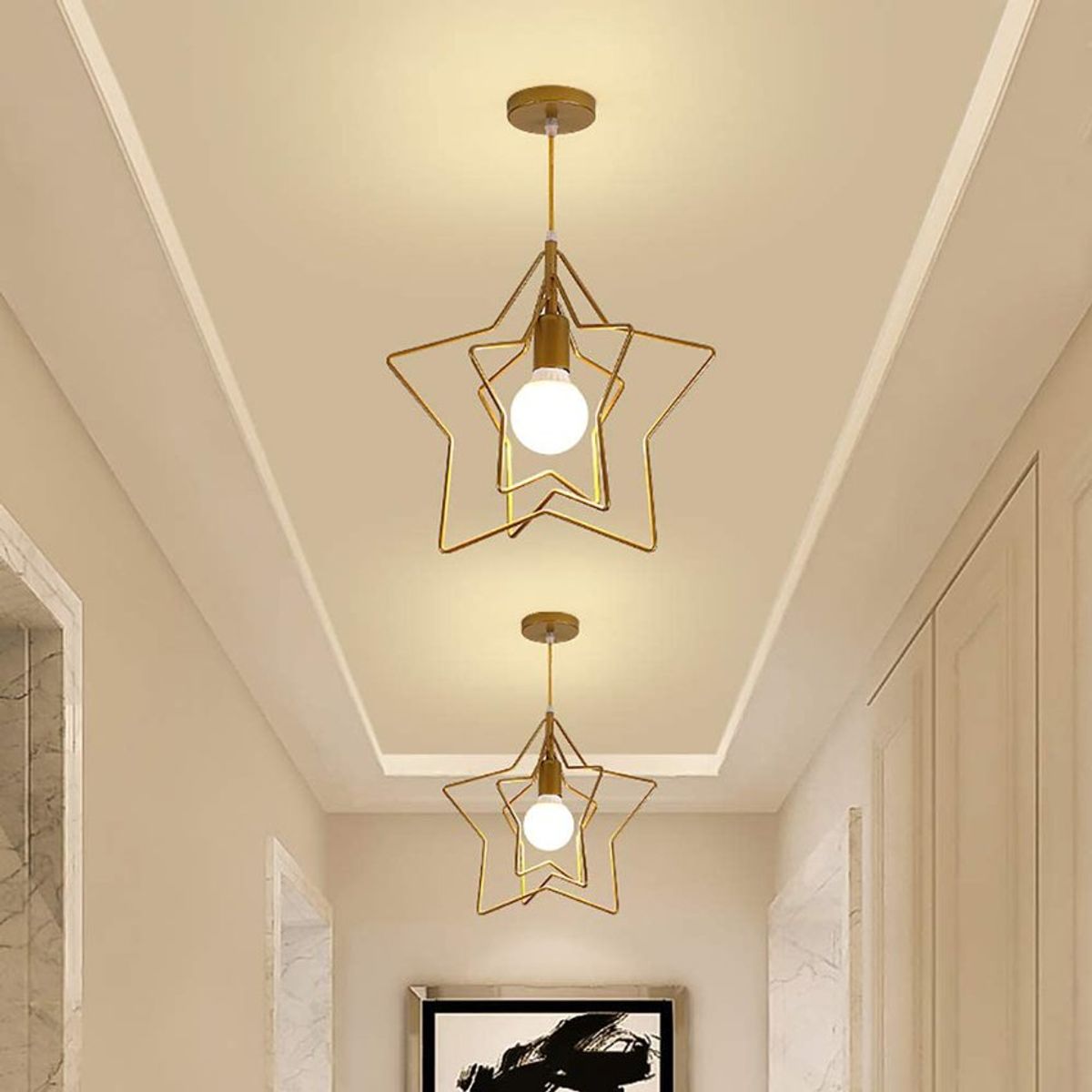 HOME NEAT - Lámpara de techo con forma de estrella lámpara colgante E27 Oro