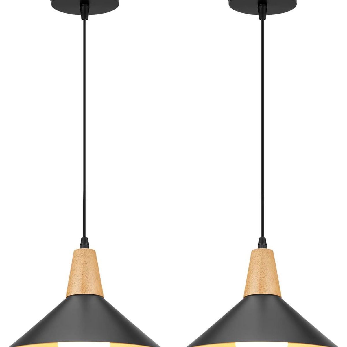 HOME NEAT - 2 Unidades Lámpara colgante de metal madera nórdica E27 ø25cm - Negro