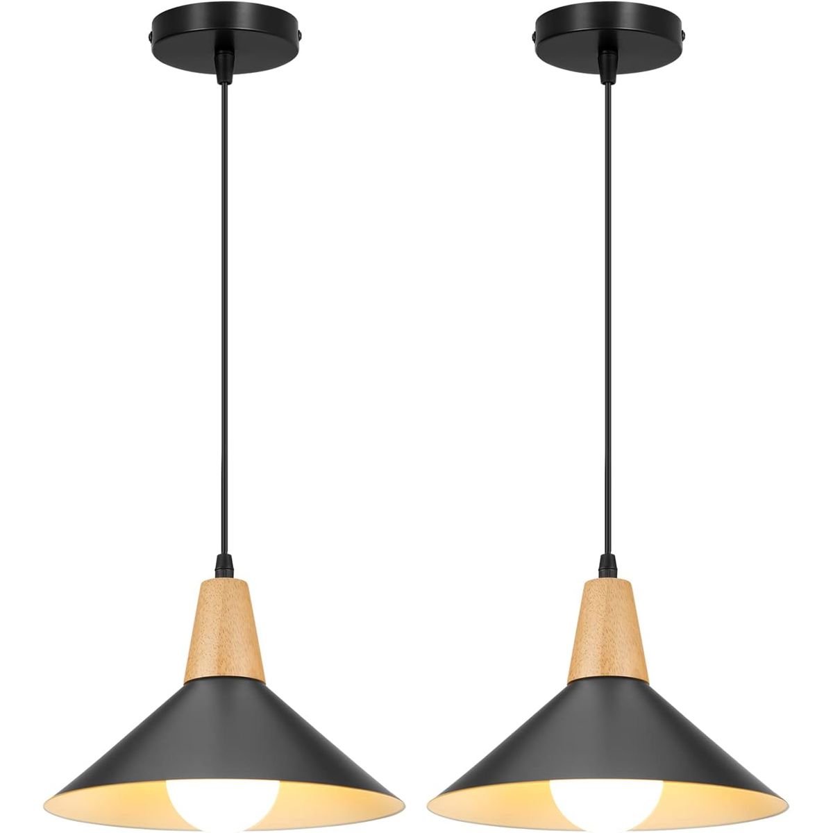 HOME NEAT - 2 Unidades Lámpara colgante de metal madera nórdica E27 ø25cm - Negro