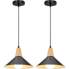 HOME NEAT - 2 Unidades Lámpara colgante de metal madera nórdica E27 ø25cm - Negro