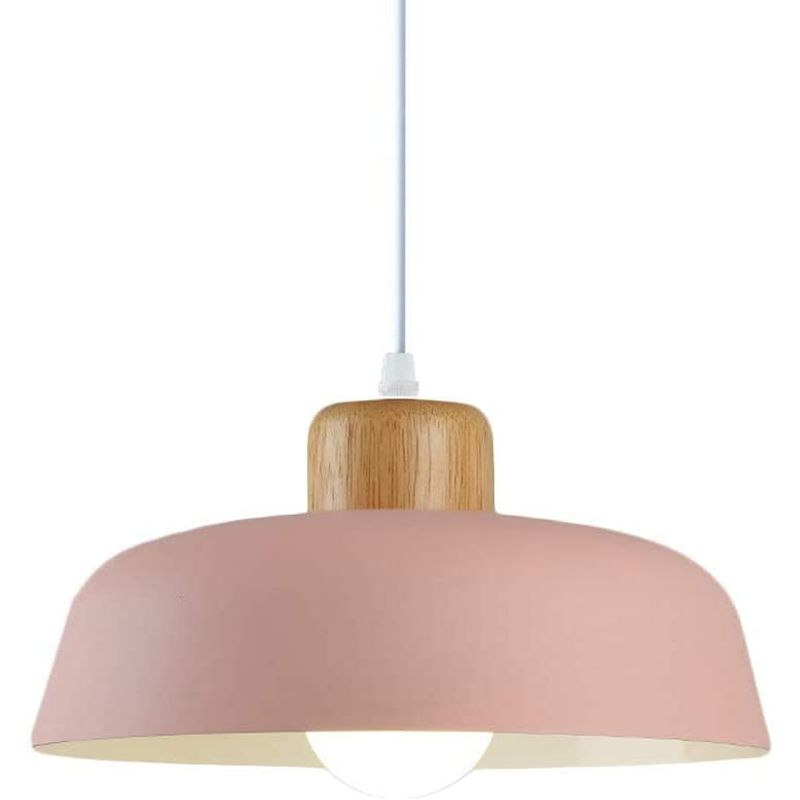 HOME NEAT - Lámpara de colgante de metal madera redonda moderna nórdica e27.