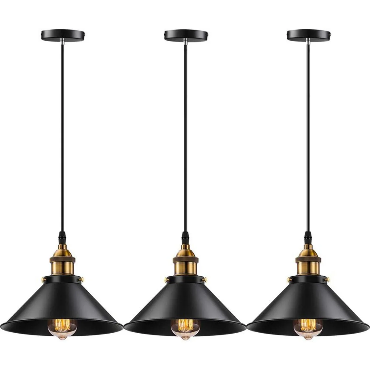 HOME NEAT - 3 Unidades lámpara de techo industrial vintage E27 Negro