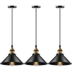 HOME NEAT - 3 Unidades lámpara de techo industrial vintage E27 Negro